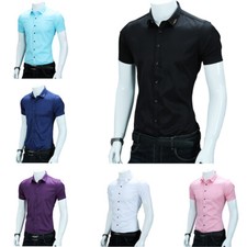 Men Short Sleeve Shirt T-shirt Solid Classic Business Work Wear Slim Summer