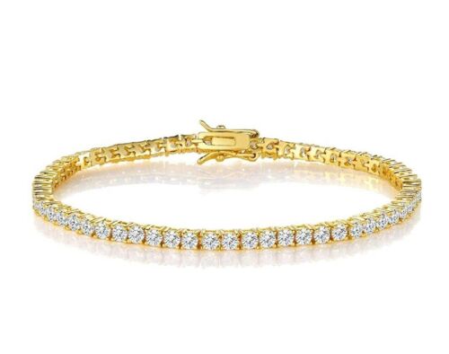 Yellow gold finish round cut created diamond tennis bracelet Gift Idea Free Post - Picture 1 of 3