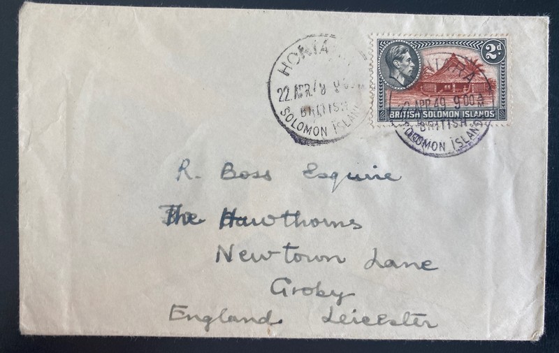 1949 Honiara British Solomon Islands Cover To Leicester England Canoe House