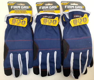 Firm Grip Duck Canvas Utility Gloves, X Large, Touch Screen, Navy Blue, 3 Lot