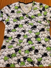 Frog Scrub Top Xs  EUC  White