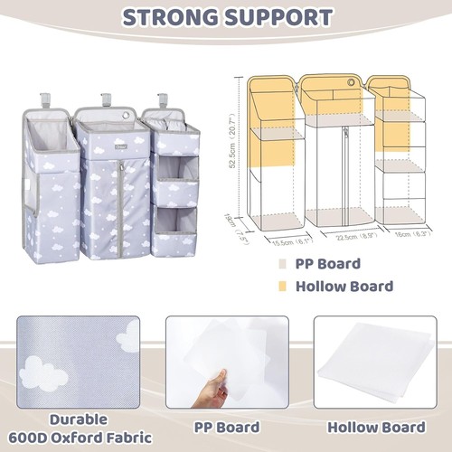 XL Hanging Diaper Caddy Organizer - Portable Baby Essentials Storage, Grey Cloud - Picture 8 of 8
