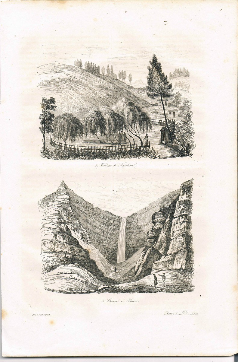ENGRAVING TOMB OF NAPOLEON AND THE CASCADE OF BRIARS ST HELENA