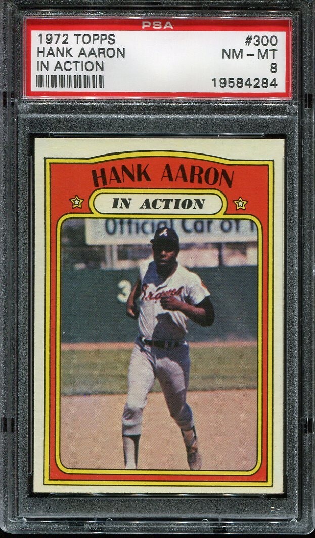 1972  Topps  Baseball  # 300   Hank Aaron  In Action   (NM-MT)   PSA 8