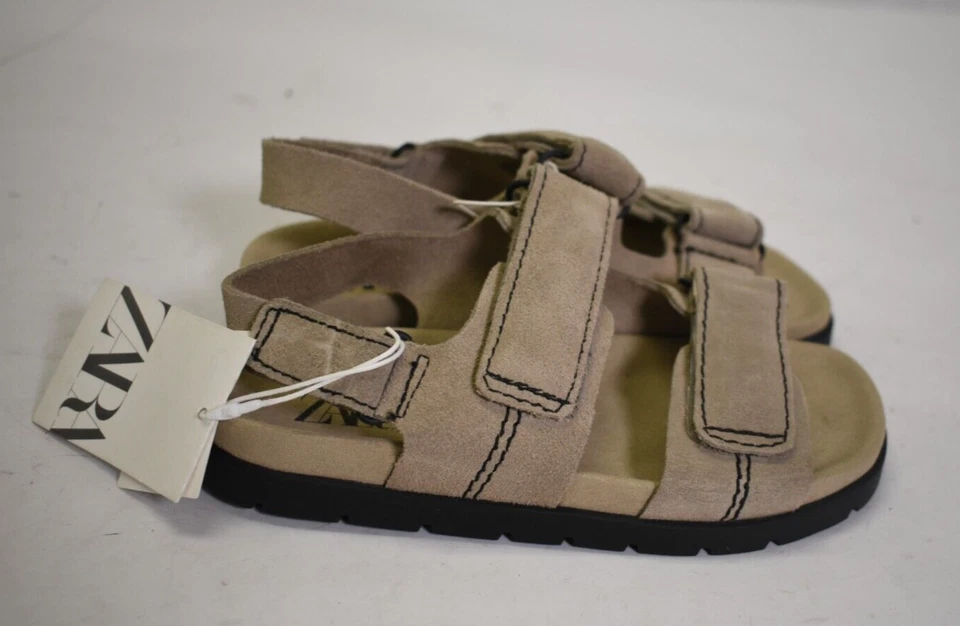 Sandalias Zara Juveniles Cuero Gancho y Lazo Punta Abierta Para Niños Marrón Talla 12 EE. UU. 29 UE Foto 3 de 4