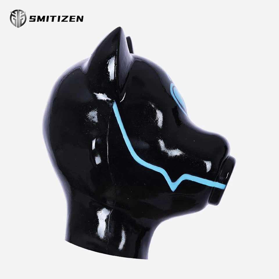 Smitizen Silikon kurze Ohren Drohne Haube Latex-ähnlich mit Herz-Schloss-Muster - Bild 3 von 4