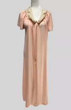 Satin and Lace Nightgown Vintage Short Sleeve Negligee Lounge House Dress