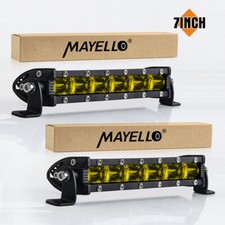 Pair 7 Yellow Slim Led Light Bar Spot Flood Combo Work Offroad Suv Driving Atv