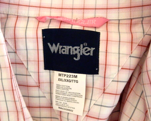 Wrangler 100 % atmungsaktive Baumwolle Button Down Hemd-XXL, rosa & grau multi kariert - Bild 2 von 16