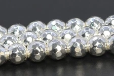 18k White Gold Hematite AAA Micro Faceted Round Bead 6/8/9-10/11-12MM