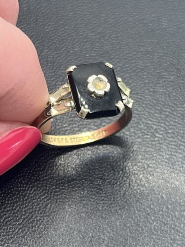 10k gold filled & sterling black stone rhinestone ring size 4.5 vintage - Picture 2 of 16