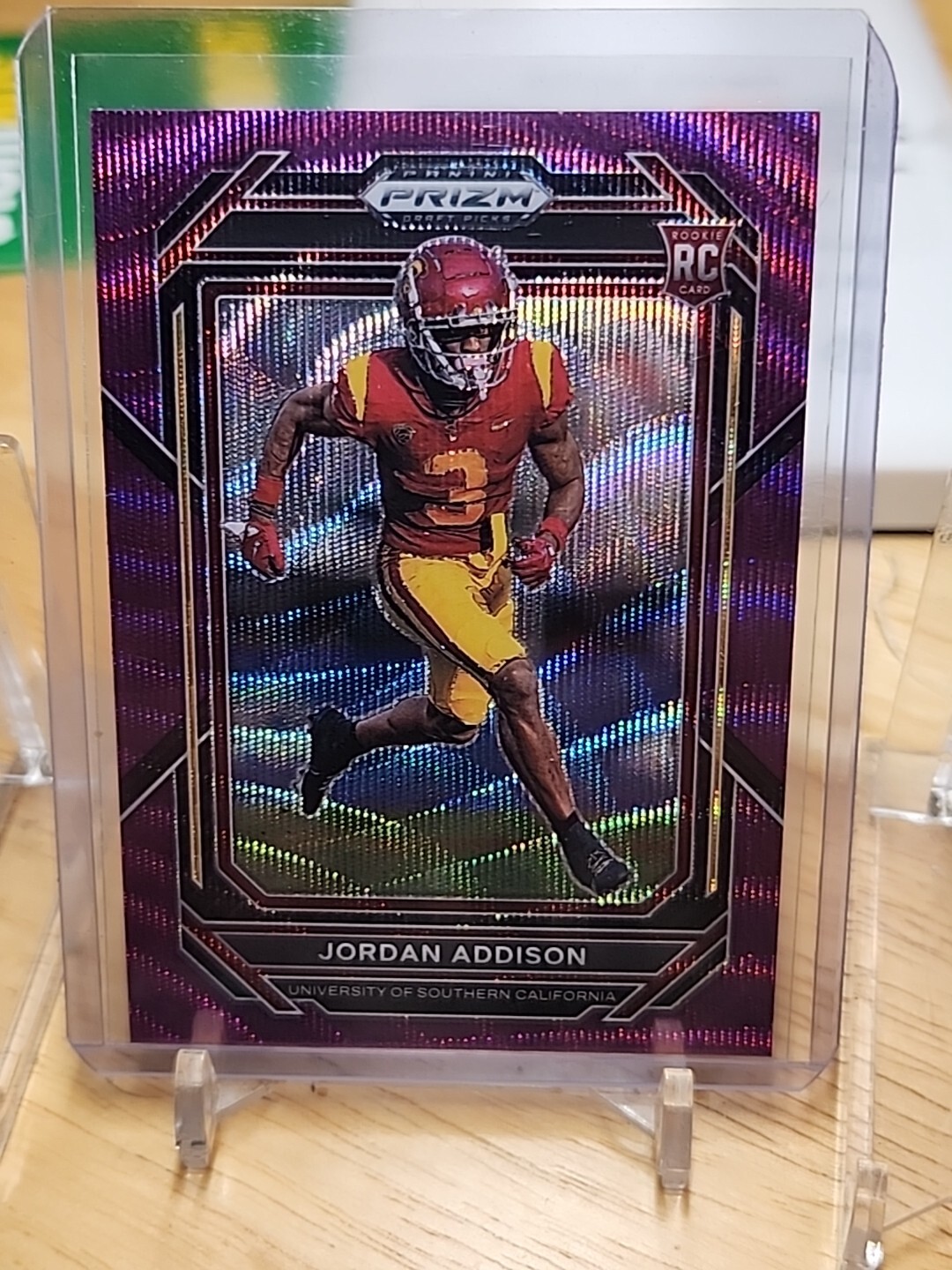 2023 PANINI PRIZM DRAFT PICKS JORDAN ADDISON RC #136 PURPLE WAVE PRIZM VIKINGS