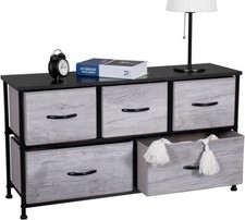 Requena Wide Chest of Drawers with 5 Drawers and Wood Top, Large Storage Space,