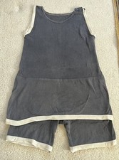 Antique 1930-Style Men's Swimsuit, Navy Blue and White, One Piece, Button Top