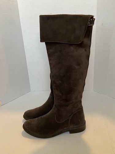 Frye Shirley Wildleder Stiefel Damen Größe braun Cognac Leder Reiten über Knie Gr. 8 - Bild 2 von 12