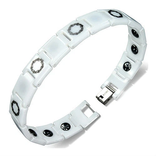Bracciale Uomo In Ceramica E Acciaio Inox – Design A Puzzle Liscio, Colore Bianco, Elegante E Moderno