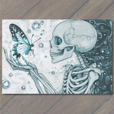 STICKER Gothic Skeleton Butterfly Bloom Swirl Black White Fantasy Dark Floral