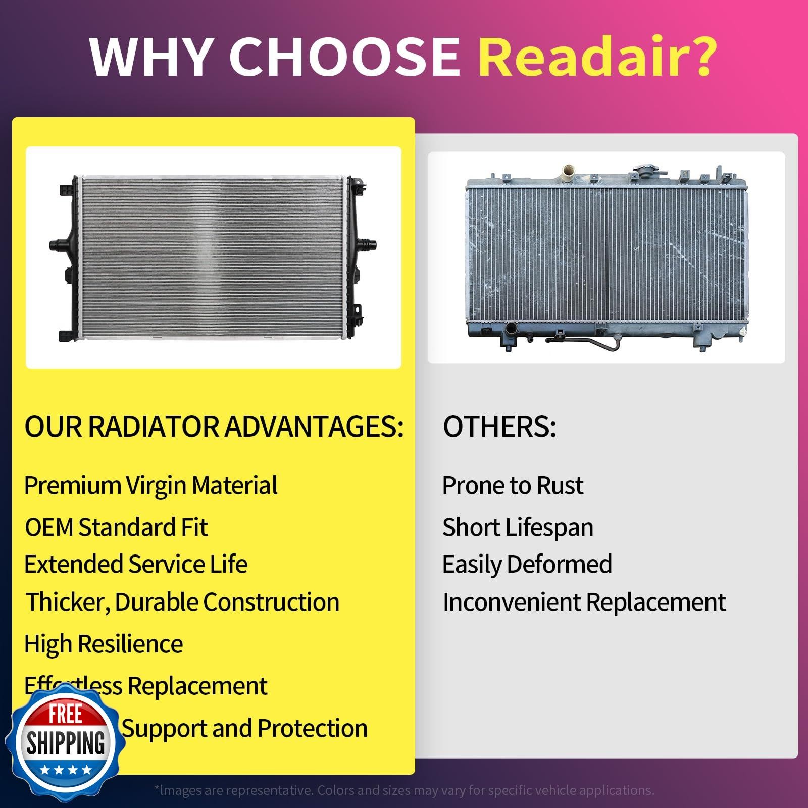 Readair Radiator | Compatible with Nissan Rogue 2008-2013 2.5L L4 | Compatibl