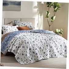 Floral Quilt Queen Size - Reversible Blue  White Queen / Full 07 - Daisy