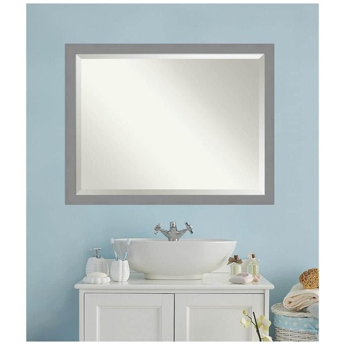 Amanti Art Medium Rectangle Brushed Silver Metallic Beveled Glass Modern Mirror - Picture 9 of 9