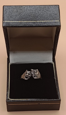 Sterling Silber 925 Happy-Tragedy Two-Faced Masks Bandring Größe O 1/2