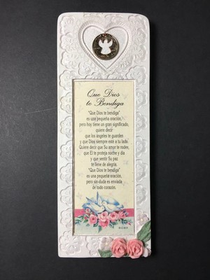 NEW Madre Mary Magdelene 'Que Dios te Bendiga' Angel Pendant Wall Plague Penny