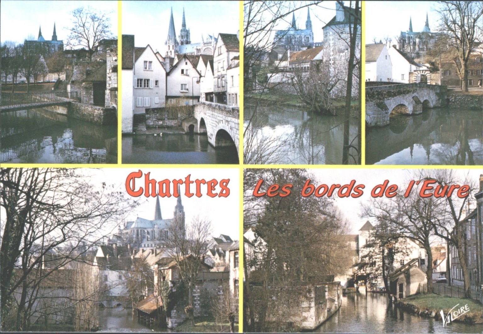 Chartres France Postcard Eure River Cathedral Multi-View Vintage