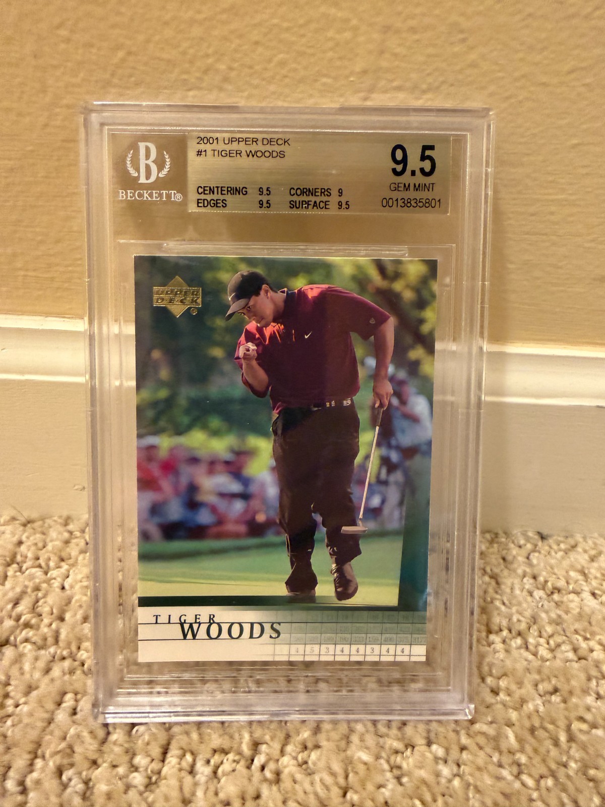 2001 Upper Deck Golf PGA Tiger Woods #1 Rookie RC Card Gem Mint BGS 9.5 view 3