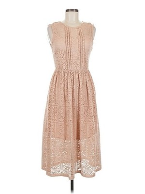 Zara Basic Women's Sleeveless, high neck, midi, tan, knee length, size Small