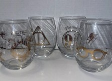 Harry Potter Icons Stemless Wine Glasses Set Of 4 Clear With Glittery Gold Print