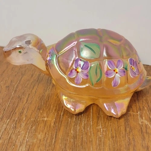 Fenton Glass Amethyst Iridescent Carnival Turtle Figurine