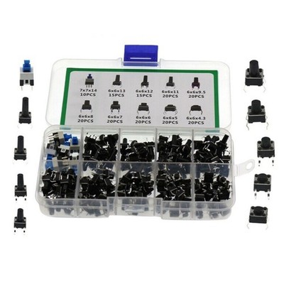 180pcs 4.3mm-14mm 10 Type Assorted 6X6 Light Touch Switch Set Push Button Switch