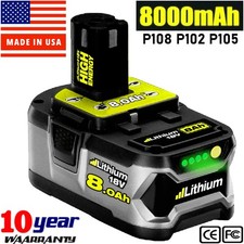 NEW For RYOBI 18V 8.0Ah P108 High Capacity Battery 18Volt Lithium-Ion One Plus