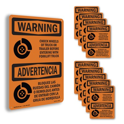 #ad Chock Wheels Of Truck Or Trailer Bilingual OSHA WARNING Sign Decal 5 or 10 Pack $144.99