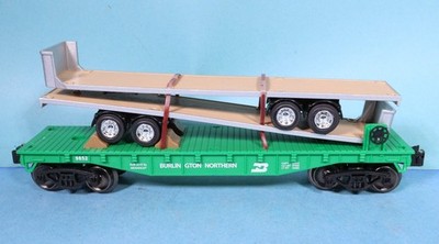 Menards O Scale Burlington Northern Flat Car with 2 Flatbed Trailers 279-0771