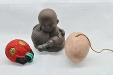 Japanese Clay Bell Ceramic Dorei Vintage Antique Sleeping Kobozu Sutra Egg