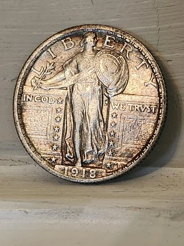 Beautiful 1918p Standing Liberty Quarter In AU Condition.  Strong Strike ...