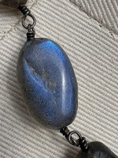 Labradorite Gemstone Statement Necklace Blue Flash Pendant Boho Gothic