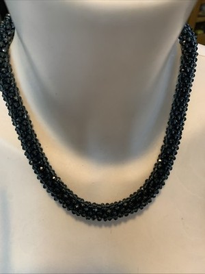 Accessorize Matt Blue Glass Seed Bead Beaded Cluster Style Necklace & Bracelet