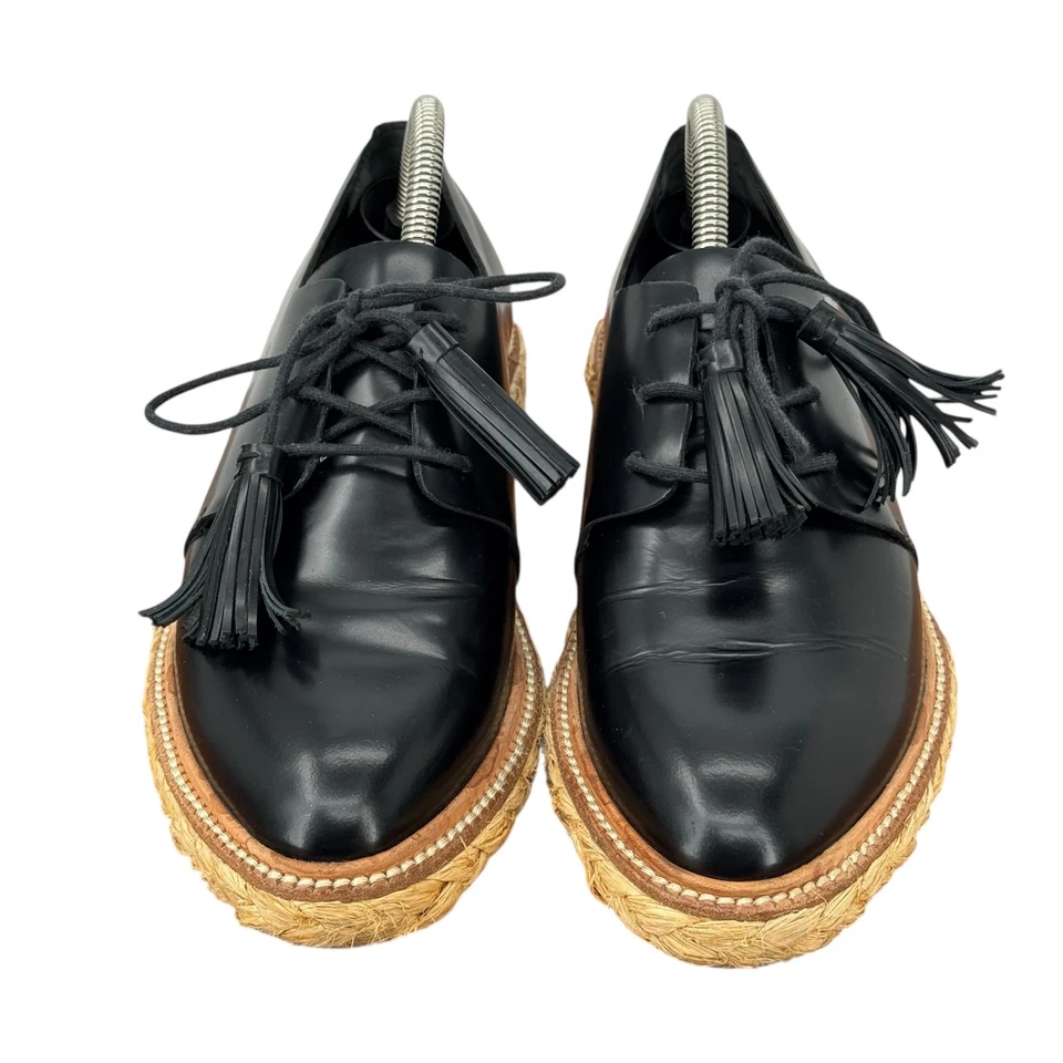 Mocasín Loeffler Randall Borla Oxford Cuero Callie Para Mujer 8 Negro Rafia Cuña Foto 2 de 4