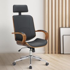Bürostuhl Holzrahmen walnuss / schwarz 130 kg belastbar Chefsessel Drehstuhl NEU