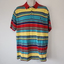 Vintage XL Mens Polo Ralph Lauren Multicolor Striped Shirt Knit 90s Y2K Golf