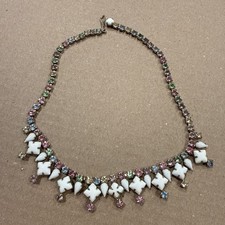 White Milk Glass Rhinestone Pastel Pink Green...