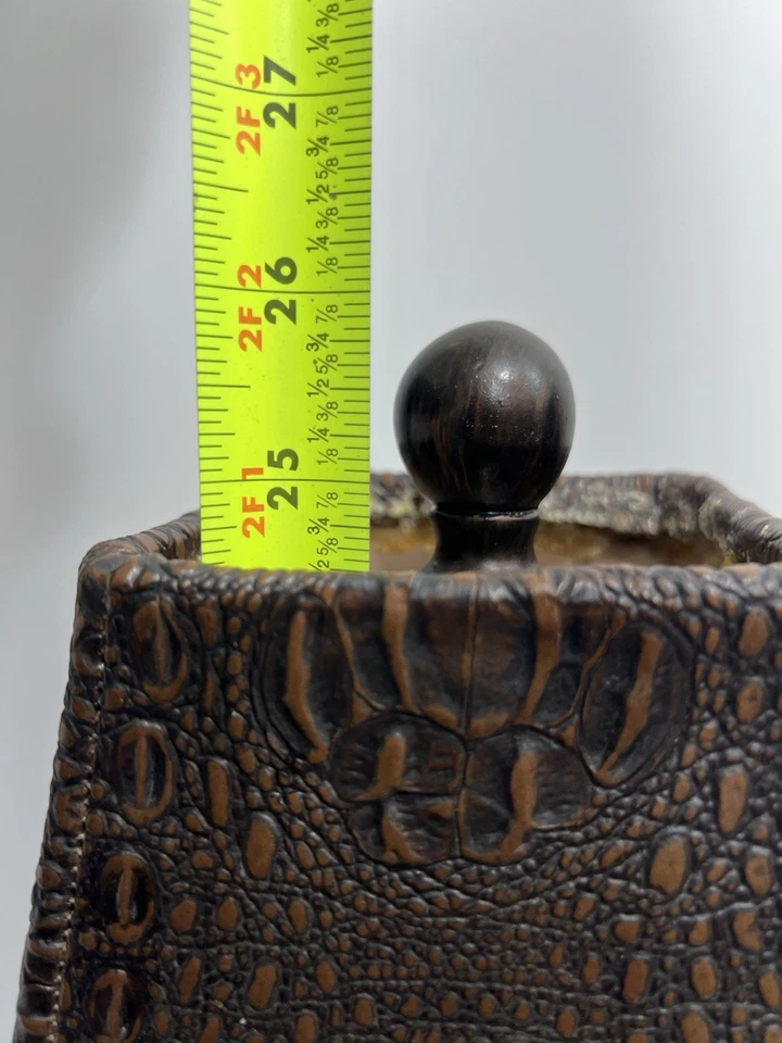 Rustic Floral Table Lamp W/Alligator Style Brown Shade - Image 3 of 4