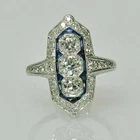 3Ct Art Deco Vintage Style Lab Created Diamond & Sapphire 14K White Gold FN Ring