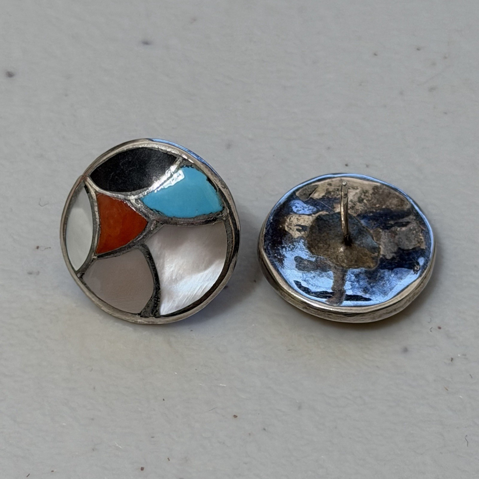 Vintage Native Unsigned Inlay Stud Sterling Silve… - image 4
