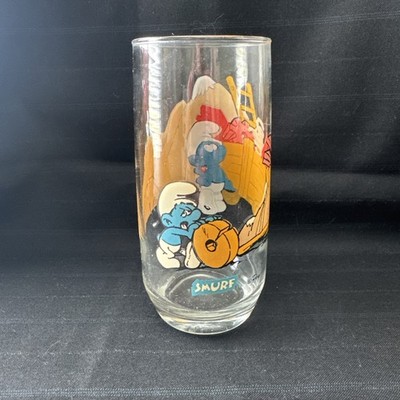 Hefty Smurf Clear Drinking Glass 1982 Hardees 6'' Peyo Wallace Berrie Vintage