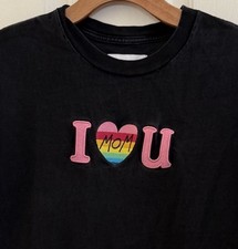 Teddy Fresh I Love You Mom Embroidered Black T Shirt Size M Made in USA
