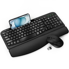 Wireless Keyboard and Mouse Combo, Full-Sized Ergonomic Wave Keys Black