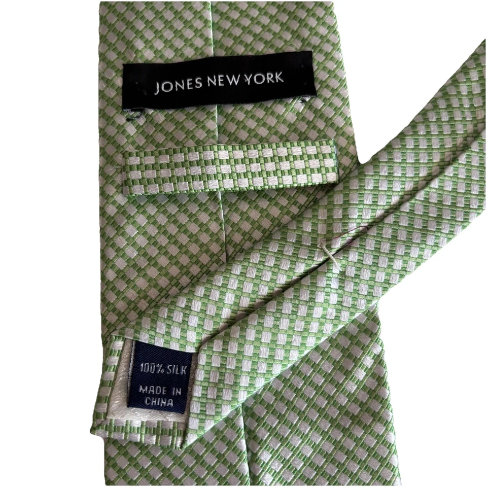 "Corbata Jones New York para hombre jacquard de seda verde menta y crema forrada 59"" X 3,5""" Foto 4 de 4